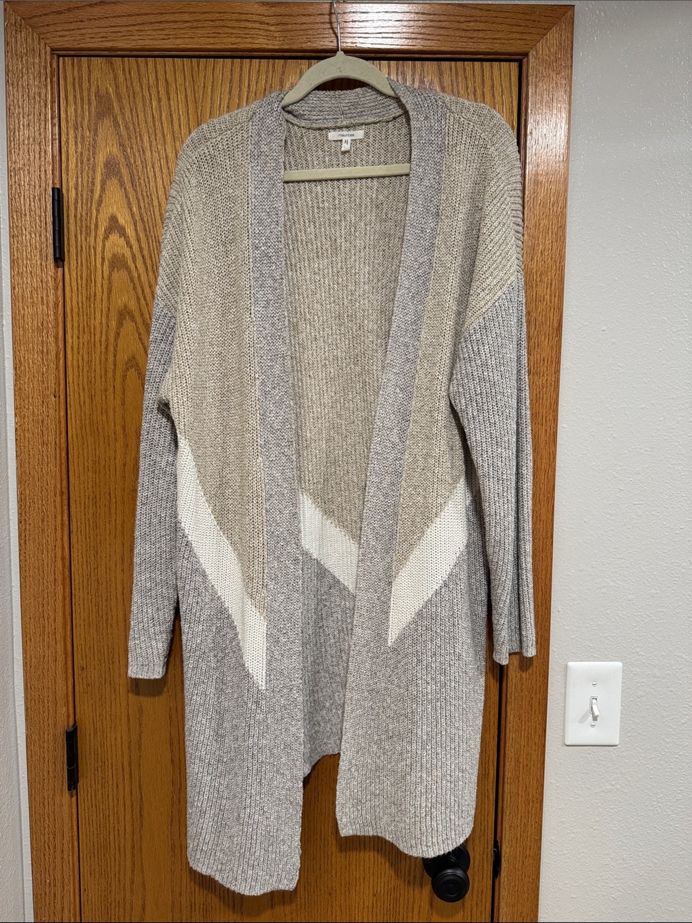 Maurices Neutral Colorblock Open Cardigan in Beige, Gray & Cream